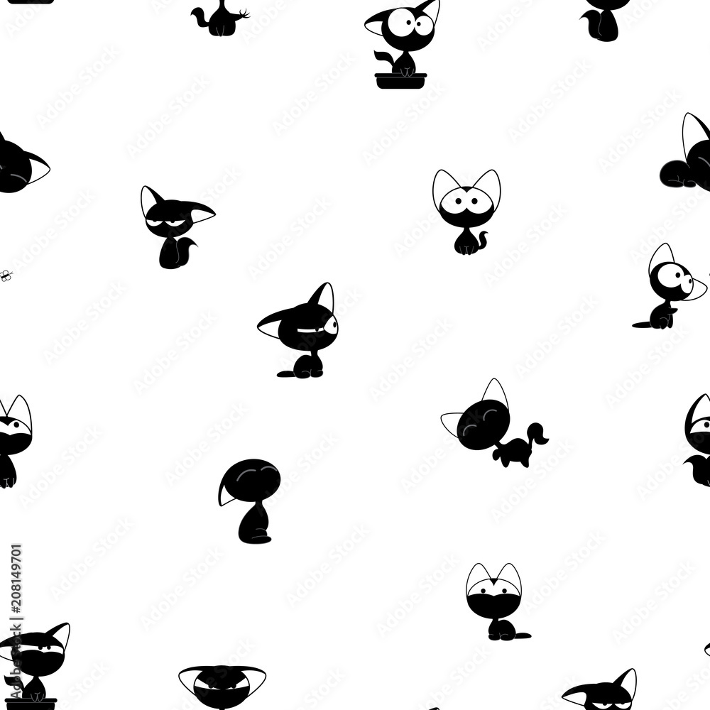 Seamless pattern with black cartoon cats Seamless pattern with black cartoon cats