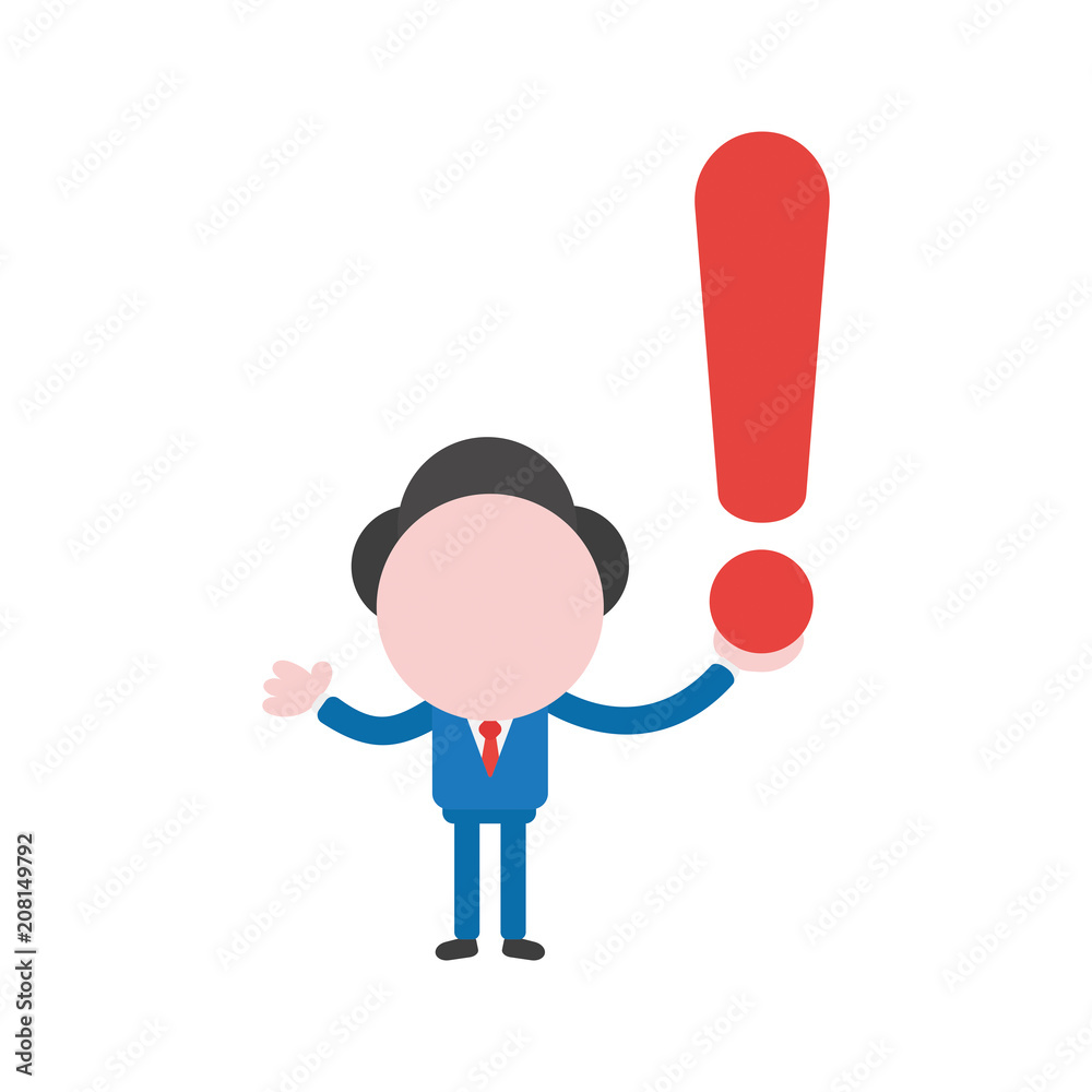 Vector illustration businessman character holding exclamation mark Vector illustration businessman character holding exclamation mark