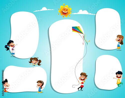 Different children with blank posters with space for text
