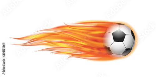 Flying football or soccer ball on fire.