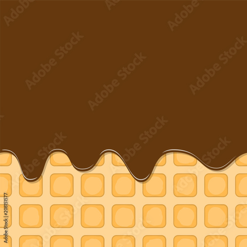 Wafer background with flowing chocolate. Vector illustration