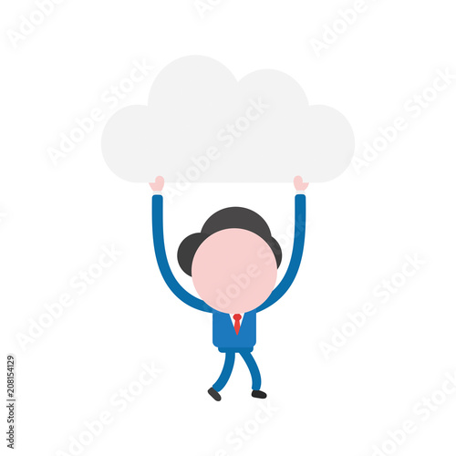 Vector illustration businessman character walking and holding up cloud