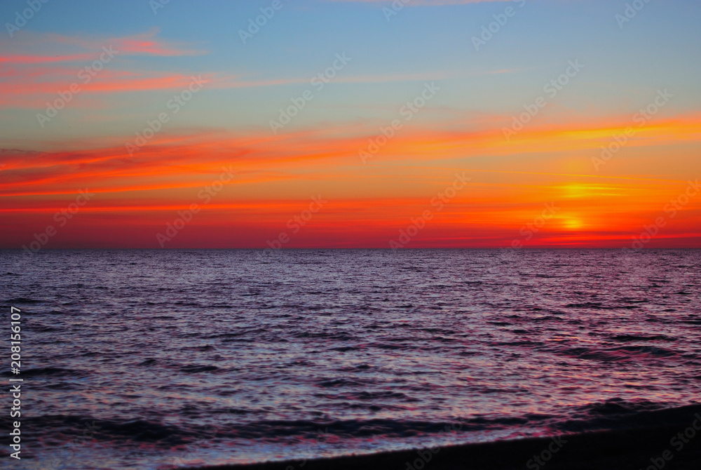 Bright colorful sunset on the sea