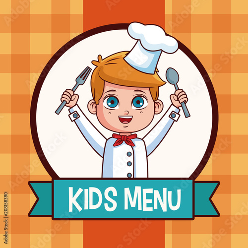 Cute boy chef cartoon kids menu vector illustration graphic design