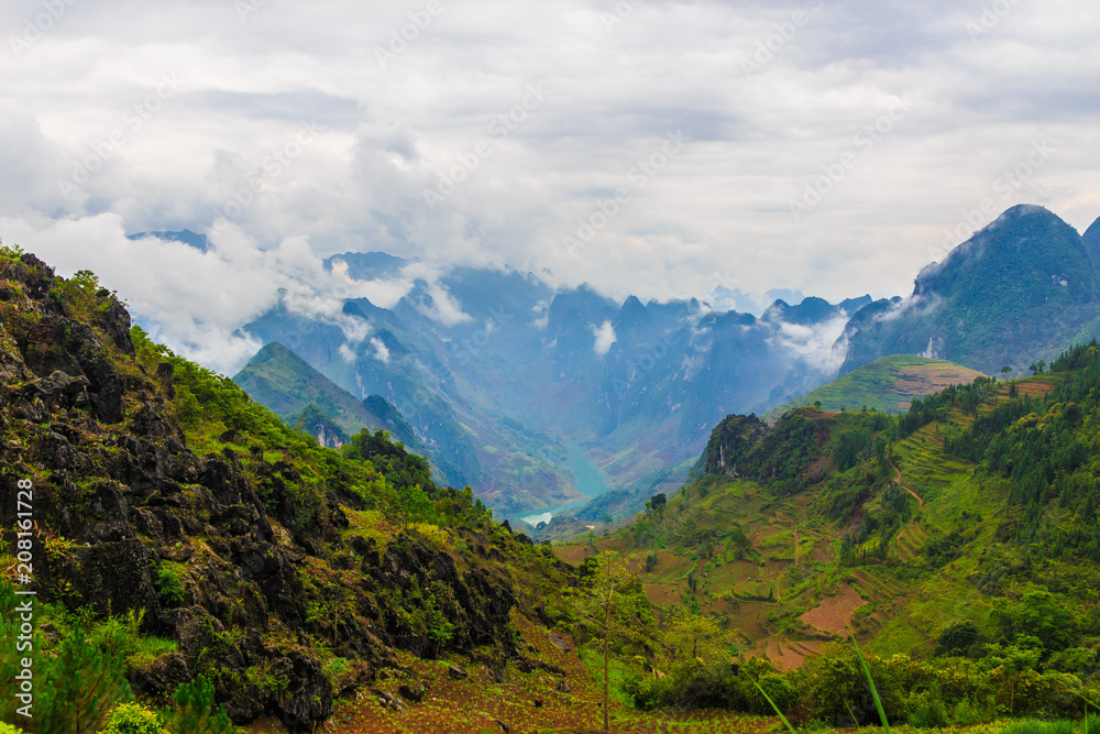 Fototapeta premium Incredible view of rice fields and green mountains in Vietnam