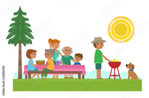 Picnic Time - Cute illustration of a family having a picnic. Eps10 