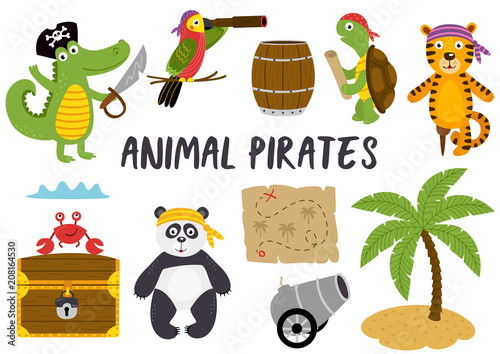 set of isolated animals pirates and other elements part 1 - vector illustration, eps
