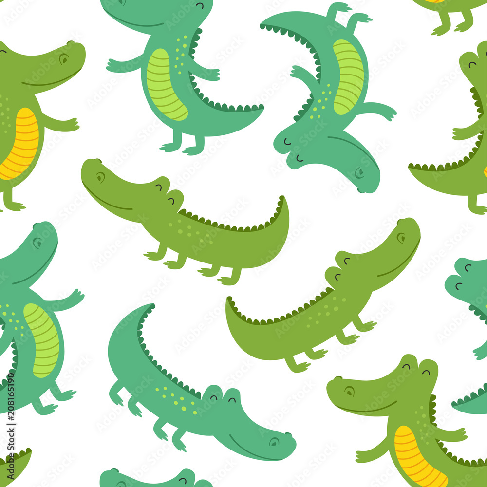 Obraz premium seamless patter with funny crocodile - vector illustration, eps