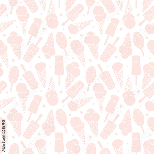 Light pink ice cream seamless pattern. Great for yummy summer dessert wallpaper, backgrounds, packaging, fabric, scrapbooking, and giftwrap projects. Surface pattern design.