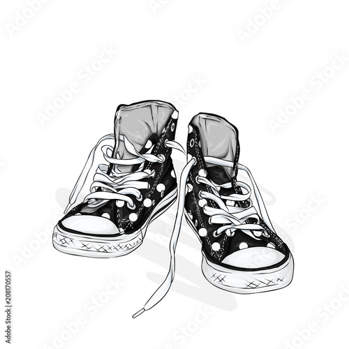 Beautiful sneakers. Vector illustration for a picture or poster. Youth shoes. Sports, running and walking.
