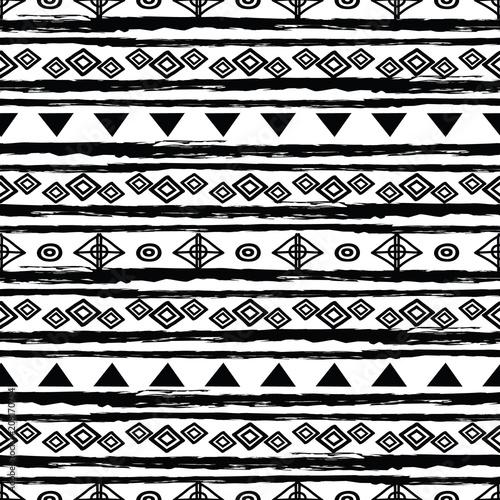 Black and white tribal seamless repeat pattern. Great for folk modern wallpap...