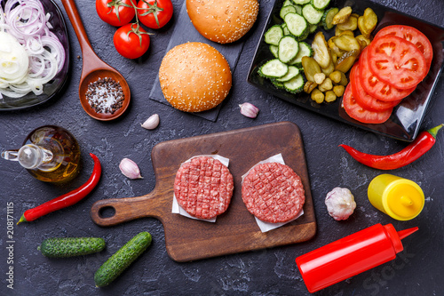 Photo on top of ingredients for hamburgers