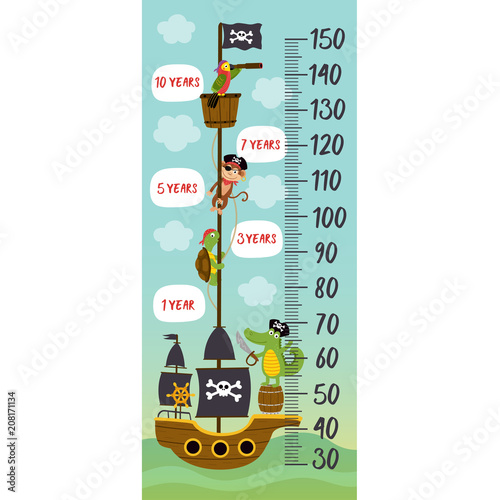 Fotografia growth measure with pirates animals on ship - vector illustration, eps