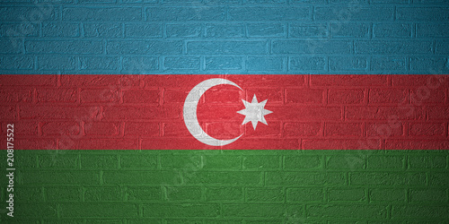 Flag of Azerbaijan on brick wall background, 3d illustration