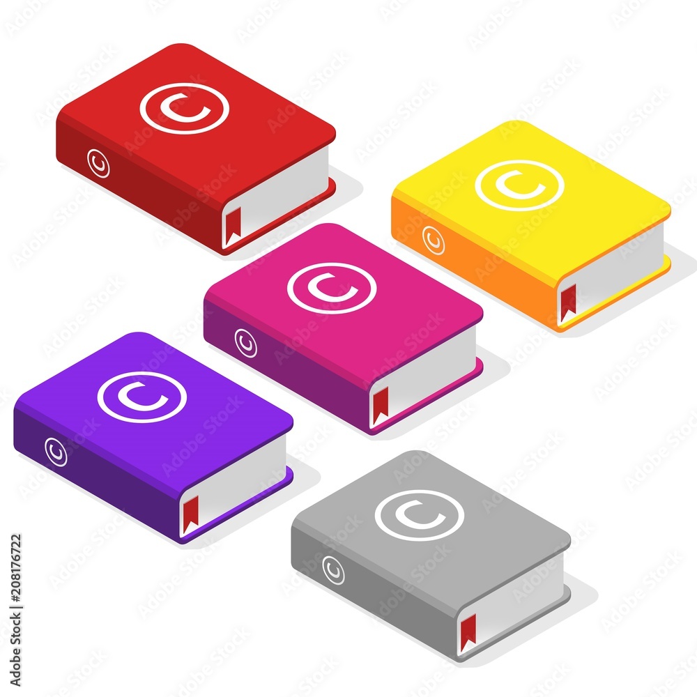 3D Illustration - Isometric Colorful Copyright Law Books on Isolated White Background 3D Illustration - Isometric Colorful Copyright Law Books on Isolated White Background