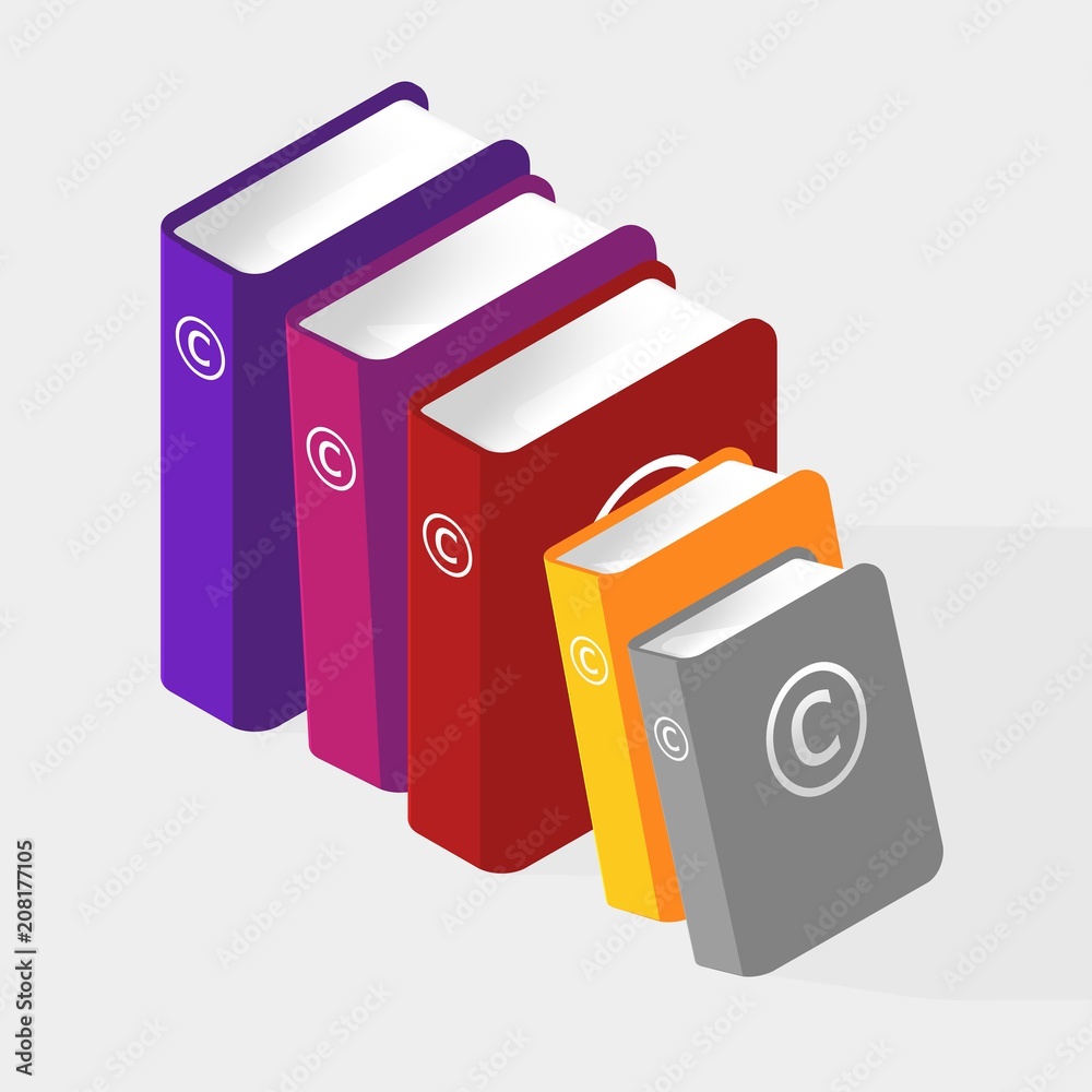 3D Illustration of Multi-Colored Copyright Law Books in a Row, on Isolated White Background 3D Illustration of Multi-Colored Copyright Law Books in a Row, on Isolated White Background
