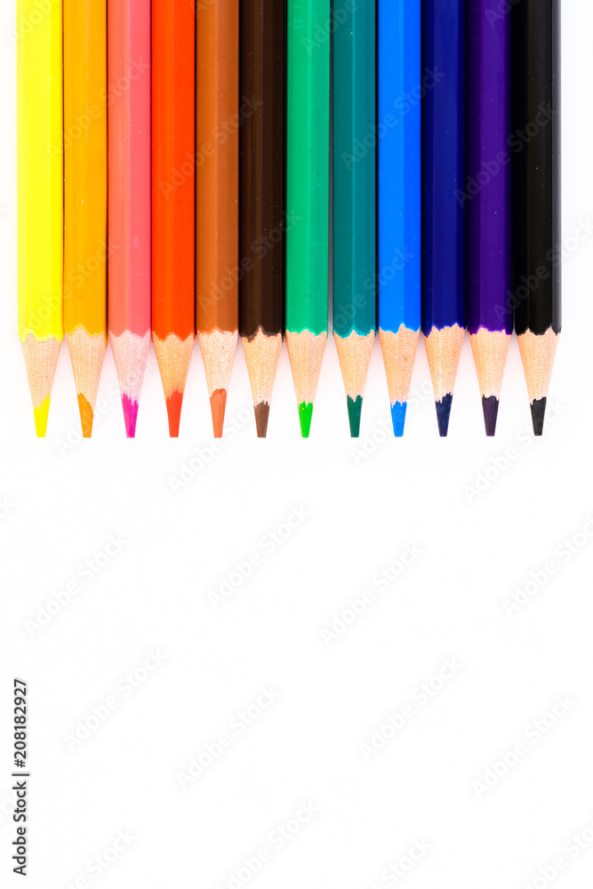 Group of pencils of colors against a white background with space copy Group of pencils of colors against a white background with space copy
