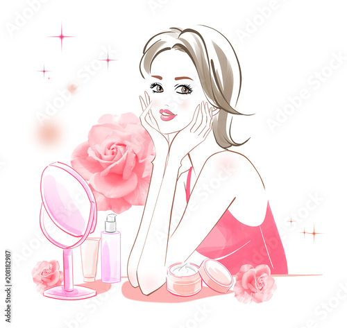 美容イラスト スキンケア ショートヘア Stock Illustration Adobe Stock