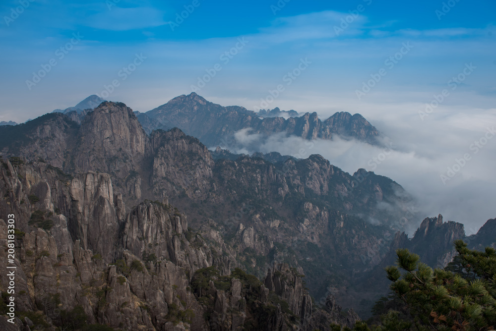 View point the top of Huangshan mountain with pine trees, East China`s Anhui Province. View point the top of Huangshan mountain with pine trees, East China`s Anhui Province.