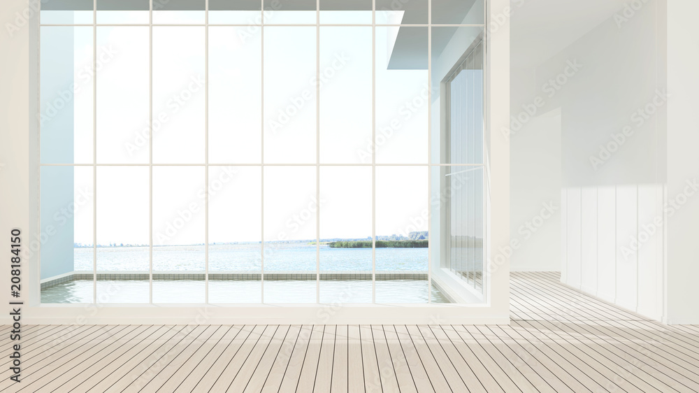 Empt simple space swimming pool in hotel - 3d rendering and nature view background Empt simple space swimming pool in hotel - 3d rendering and nature view background