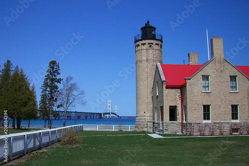Mackinac Point Bridge and Lighthouse in Michigan
