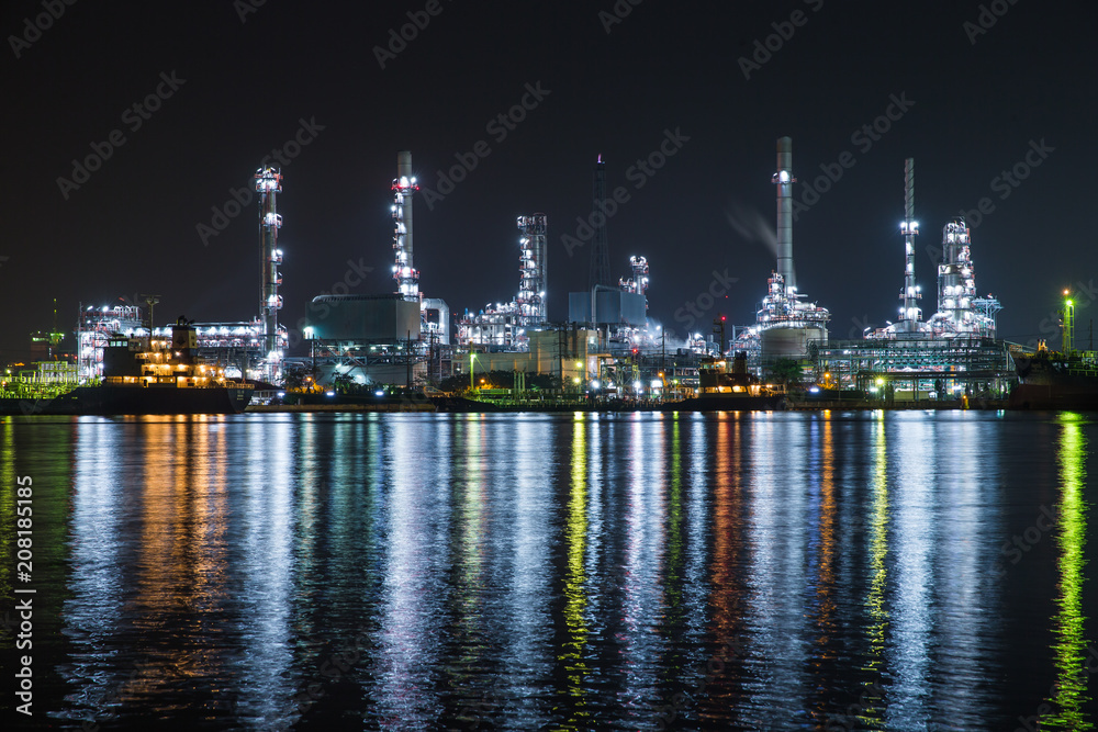oil refinery industry plant along twilight morning. View gas processing factory. gas and oil industry.