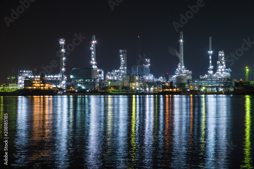 oil refinery industry plant along twilight morning. View gas processing factory. gas and oil industry.