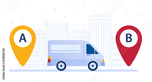 Delivery van shipping cargo according to delivery route