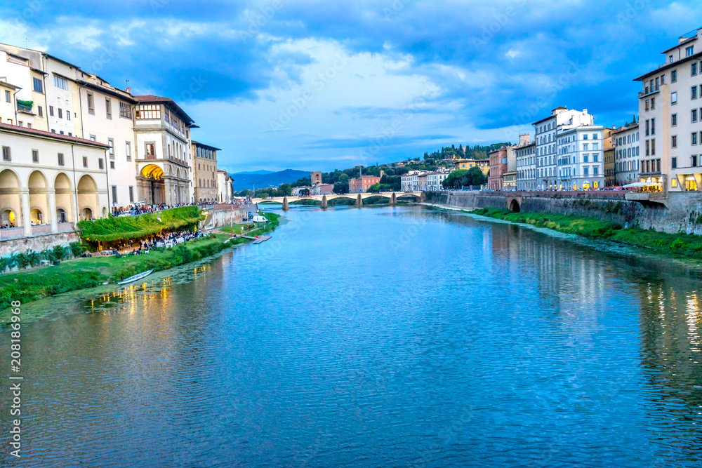Arno River Ponte Alle Grazie Evening Florence Italy