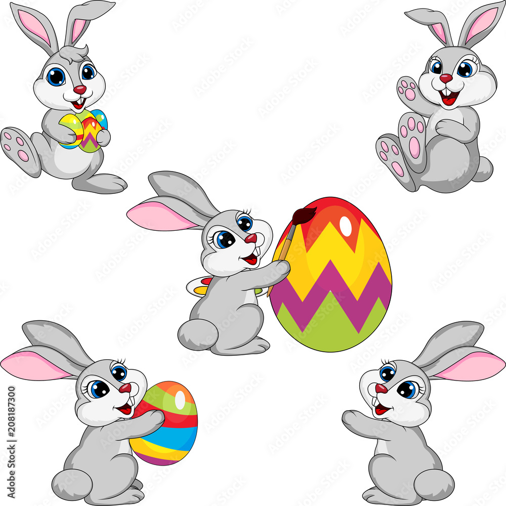 Fototapeta premium Cartoon rabbit Easter collection set