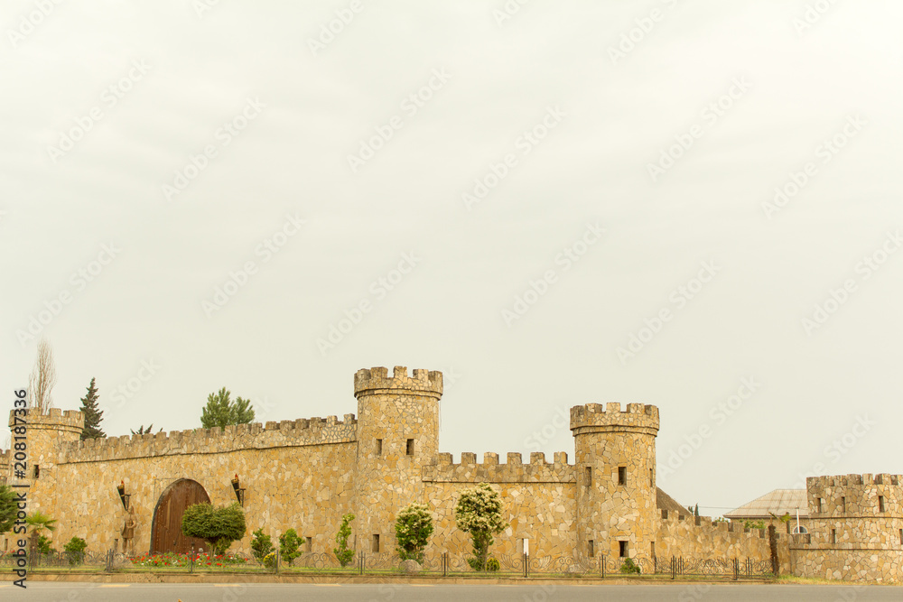 Main facade of the castle walls of the town of Lankaran. entrance of Lankaran city- Azerbaijan