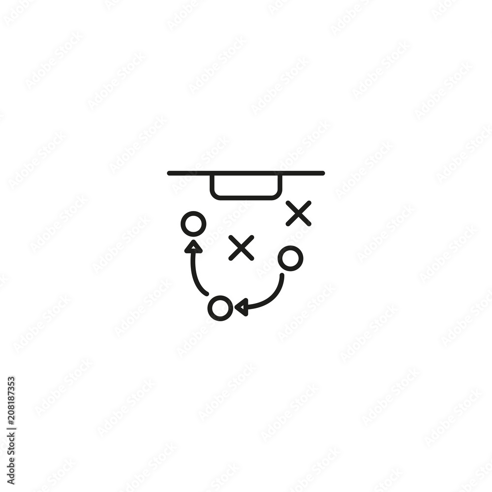 Minimalist design of icon showing optimized strategy plan for sport game isolated on white background