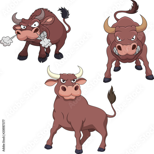 Cartoon angry bull collection set