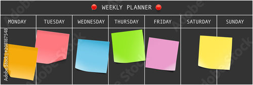 Weekly planner with memory notes. Vector illustration. Can be use for template your design, presentation, promo, ad. EPS10.