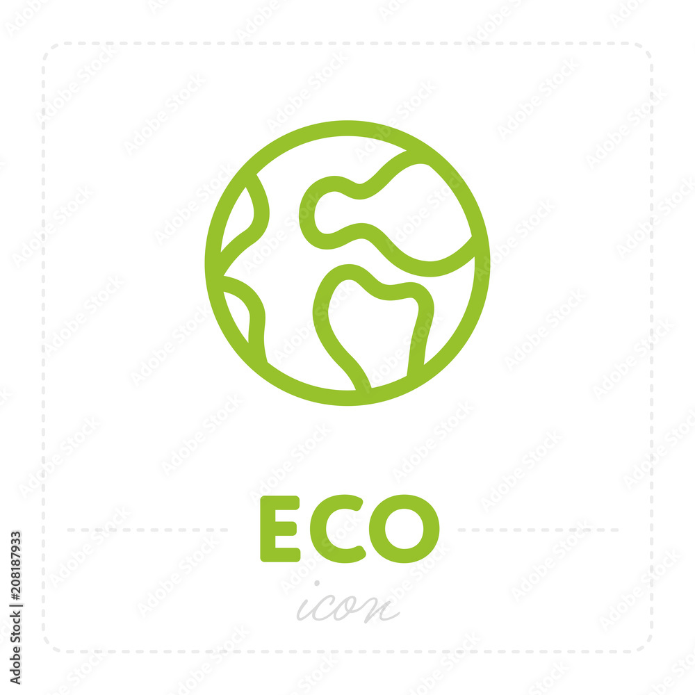 Simple element of planet in green color and label Eco arranged on white background Simple element of planet in green color and label Eco arranged on white background