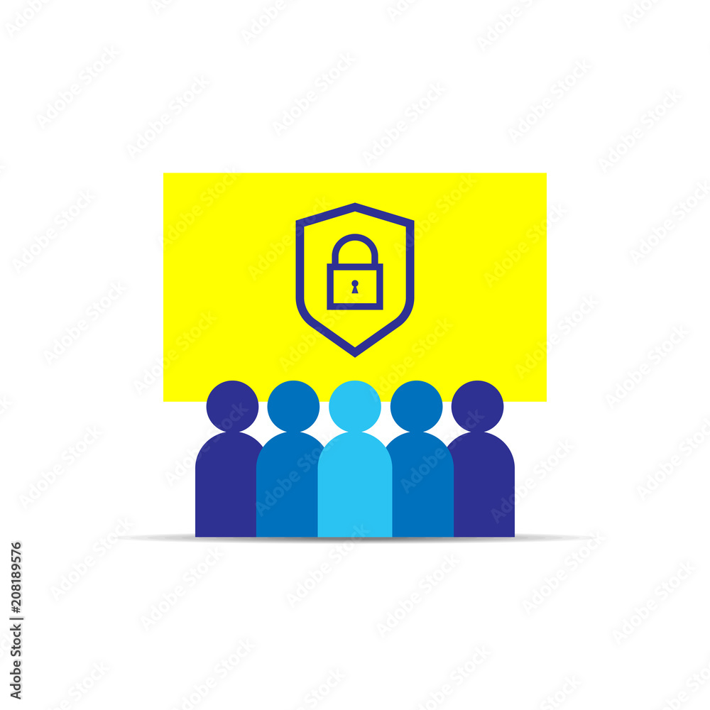 Privacy Data Protection and Internet VPN Security Concept with shield line icon. Group People. Business team work. Social network. Crowd sign. Leadership or community concept. Vector illustration. Privacy Data Protection and Internet VPN Security Concept with shield line icon. Group People. Business team work. Social network. Crowd sign. Leadership or community concept. Vector illustration.