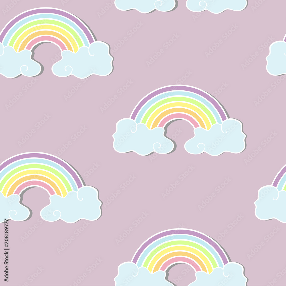 Seamless pattern with Rainbow and Clouds Seamless pattern with Rainbow and Clouds