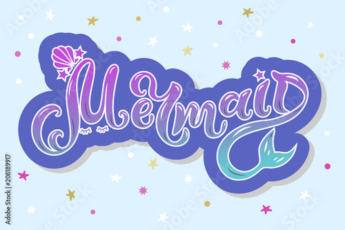 Mermaid text as logotype, badge, patch
