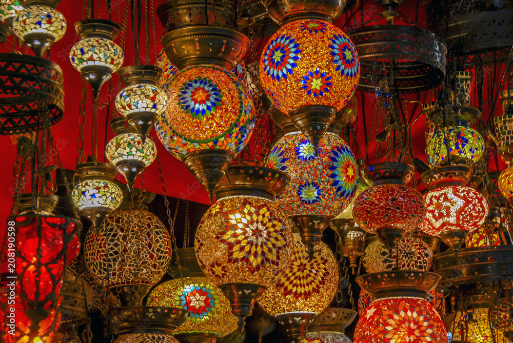 The Istanbul Grand Bazaar is the most famous oriental covered market in the world. (Kapali Carsi) Istanbul, Turkey, 01 September 2007: Ottoman Chandeliers