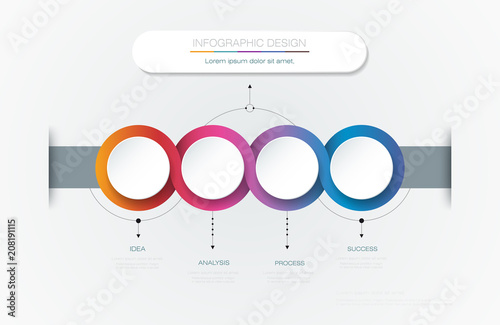Vector Infographic 3d circle label template design.Infograph with 4 number options or steps. Infographic element for layout, process diagram, parts, chart, graphic, info graph, flowchart, presentation