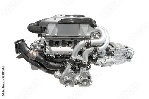 Super Sports Car Engine - 16 Cylinder - Isolated on white background, without shadow