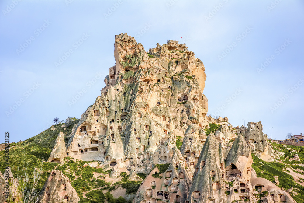 Cave town and rocks mountaine valley in Cappadocia, Turkey