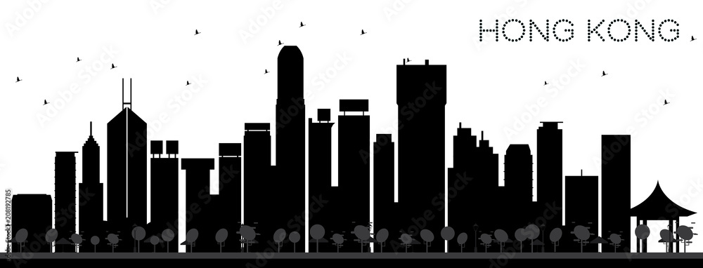 Hong Kong China City Skyline Black and White Silhouette. Hong Kong China City Skyline Black and White Silhouette.