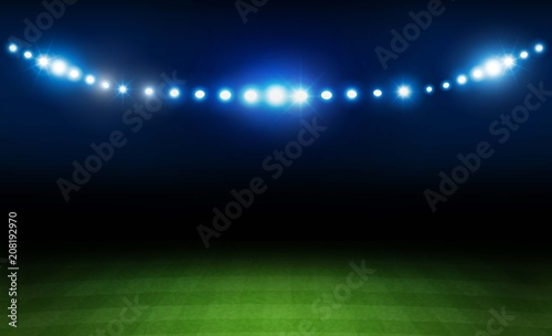 Football arena field with bright stadium lights design. Vector illumination © photoraidz
