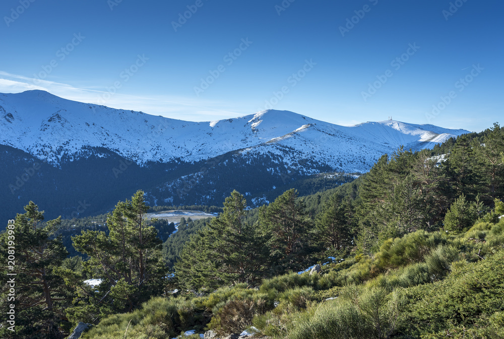 Views of Navacerrada Sky Resort from the municipality of Rascafria, in Guadarrama Mountains National Park, province of Madrid, Spain
