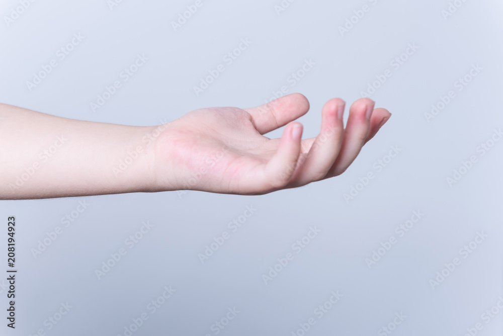 hands of the child isolated on the white background.