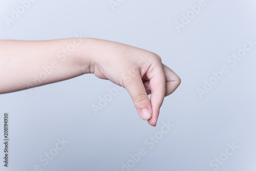 hands of the child isolated on the white background.