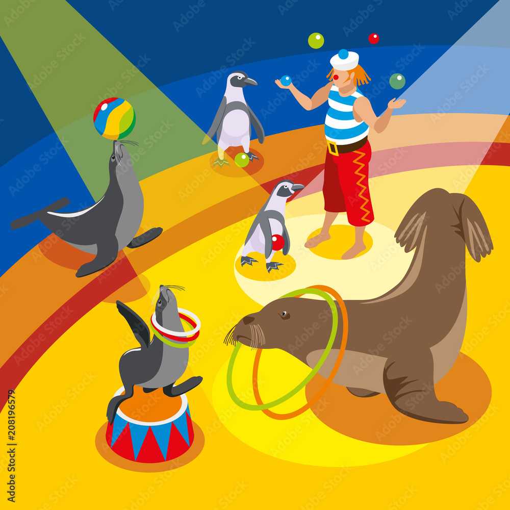 Obraz premium Sea Circus Isometric Composition