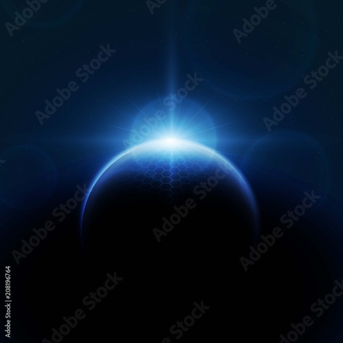Security global network with sunrise and technology network background. vector illustration