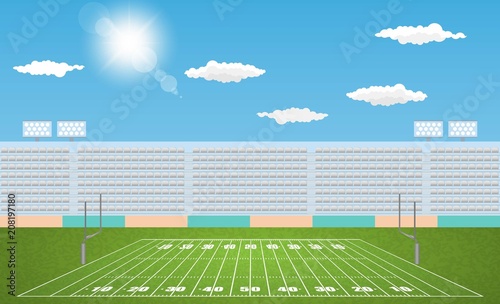 American football arena field with day design. Vector illumination